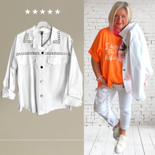 Denim Hemd Jacke "RIVETS", weiß