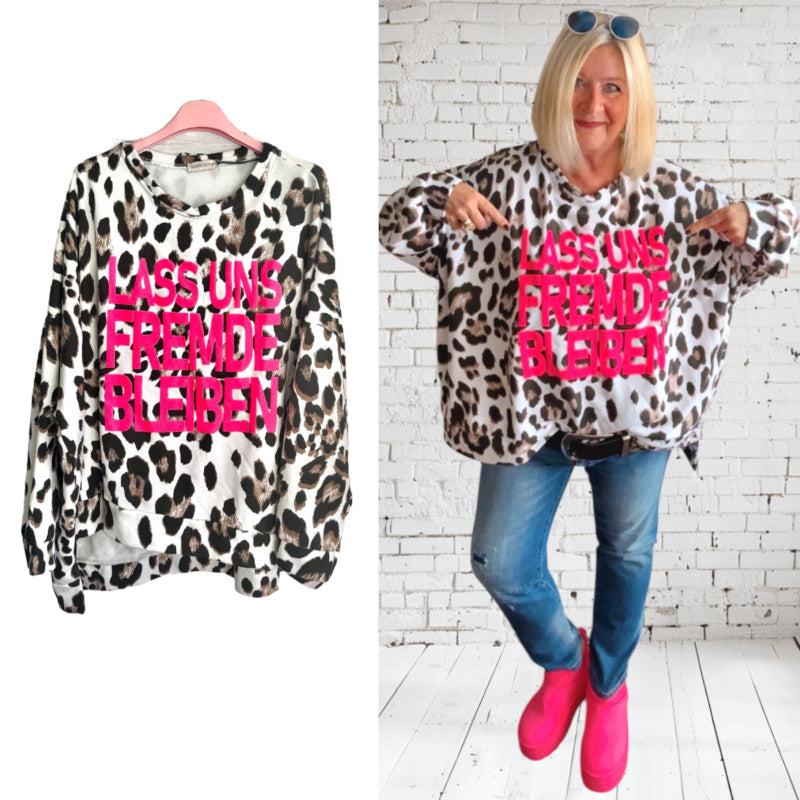 Sweatshirt "FREMDE", weiß-Leo