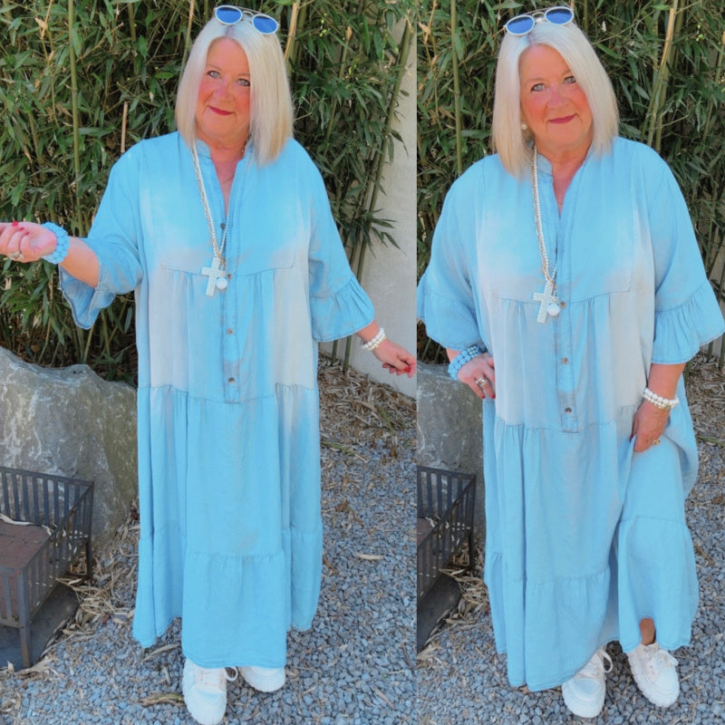Maxi Stufen Kleid "LIGHT DENIM"