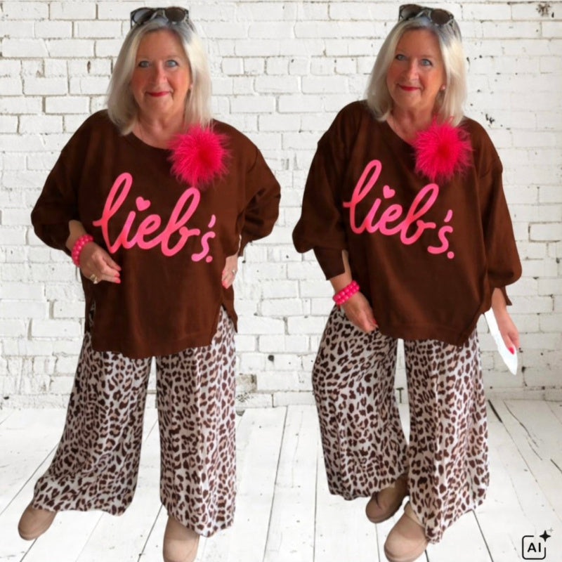 Sweater "Lieb's", schoko-neonpink (lieferbar ab ca. 22.09.)