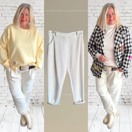 Viskose Baggy "PLEATS" mit Bundfalten, offwhite