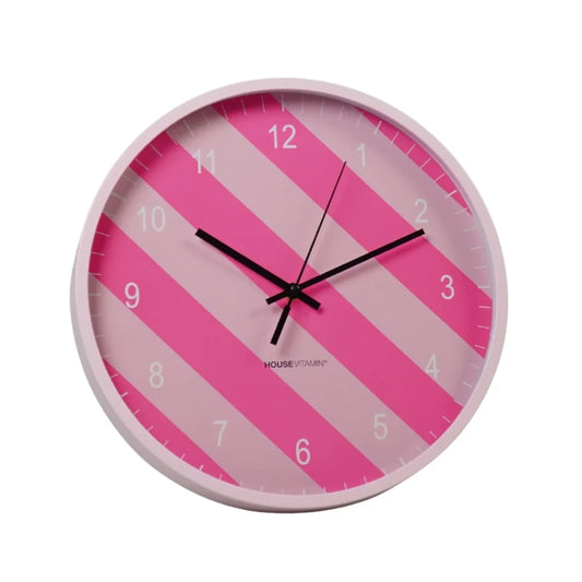Clock Wall Clock Striped Pattern Pink 35x35x4cm Sku 204178