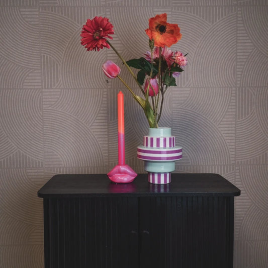 Hv Vase Stripe Ceramics Green Pink 14,5x14,5x18cm Sku 203918 B