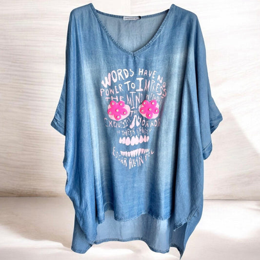 Blusen Shirt "SKULL", light denim