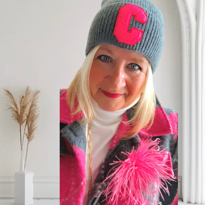 Woll Jacke "DIAMONDS", pink/grau