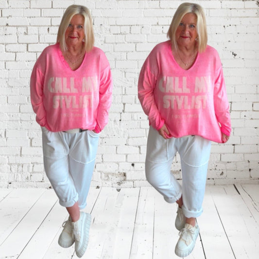 leichter Strickpulli "CALL MY STYLIST", neonpink