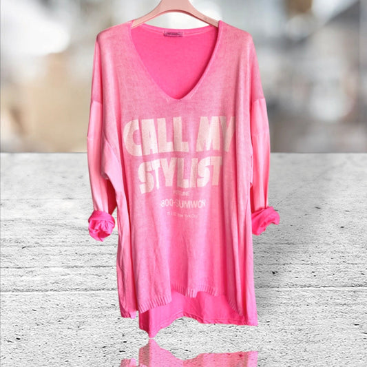 leichter Strickpulli "CALL MY STYLIST", neonpink