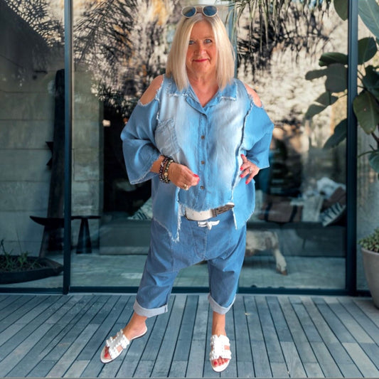 Leichte Bluse "LYOCELL" mit Cut Outs, light denim