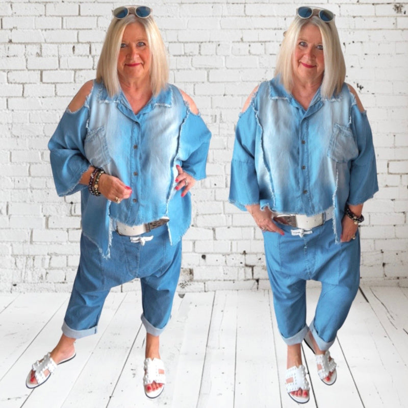 Leichte Bluse "LYOCELL" mit Cut Outs, light denim