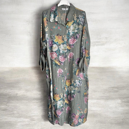 Leinen Maxi Mantelkleid "ROMANTIQUE", khaki