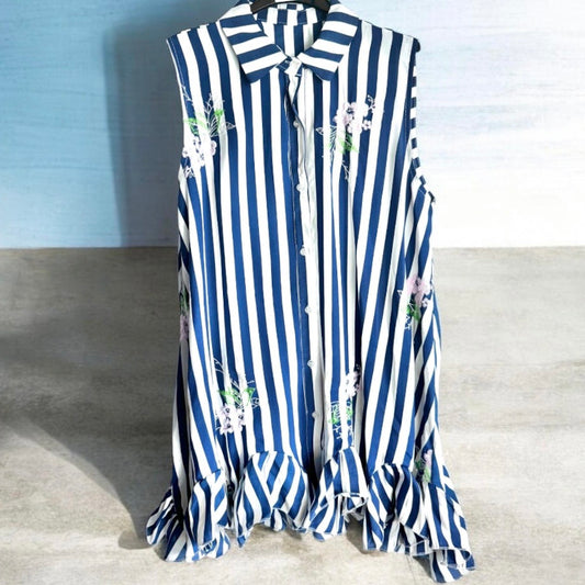 ärmellose Bluse "FLIRTY" mit Rüschen, marine/weiß