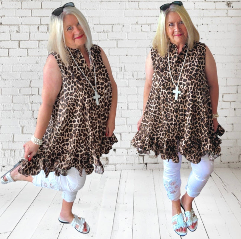 ärmellose Bluse "FLIRTY LEO" mit Rüschen