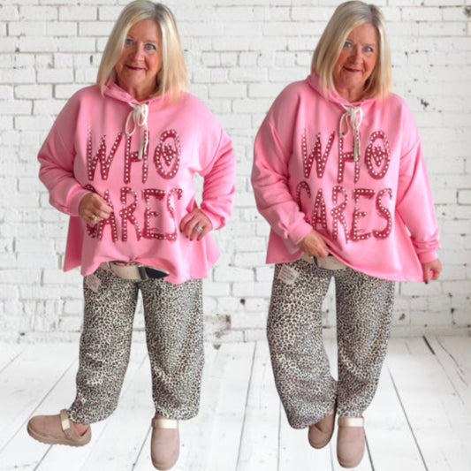 Hoodie "WHO CARES", candy pink