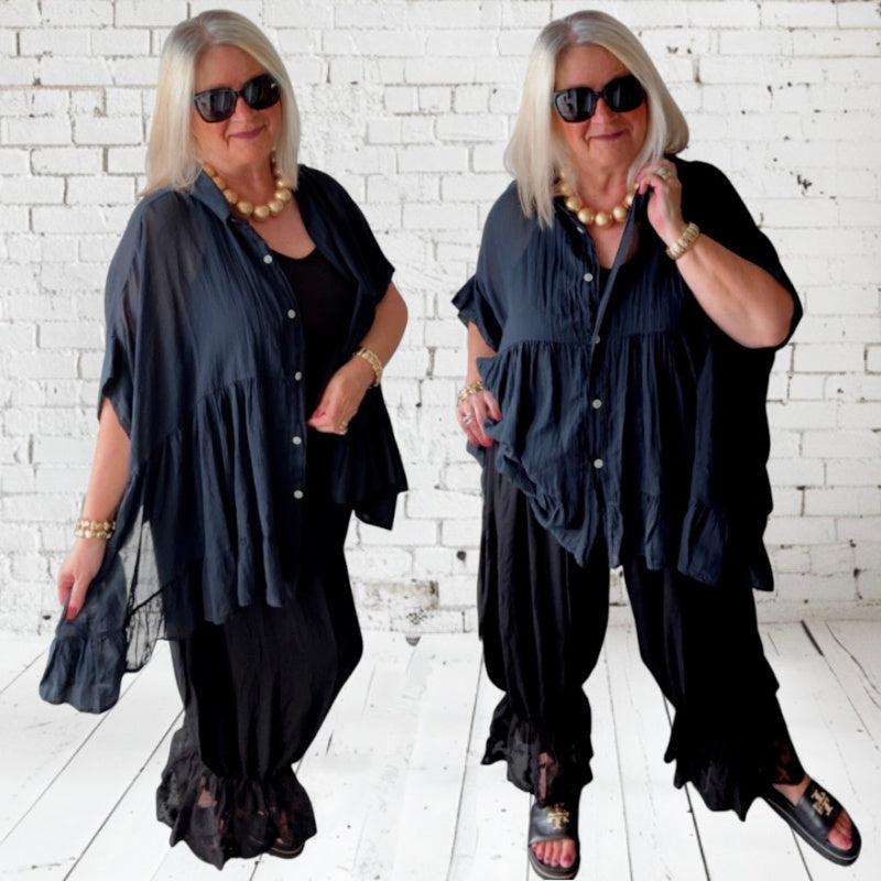 leichte oversized Bluse "RELAXED", schwarz