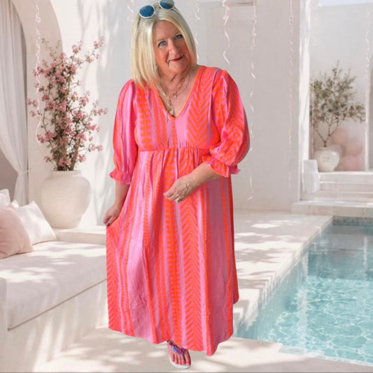 Maxi Kleid "BOHO SUMMER", flieder/neonorange
