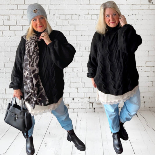 Pullover mit Zopfmuster "CABLE", schwarz