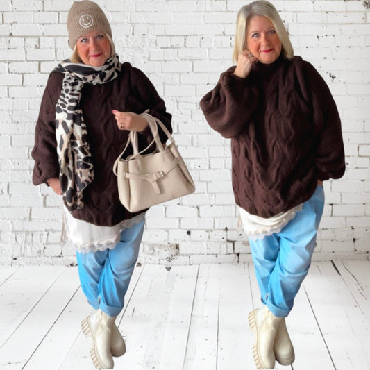 Pullover mit Zopfmuster "CABLE", schoko