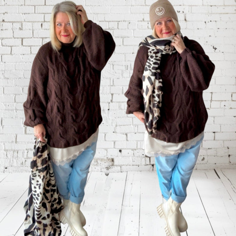 Pullover mit Zopfmuster "CABLE", schoko