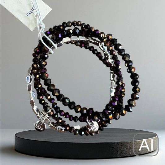 BIBA Crystal-Armband-Set, schwarz-braun/silber