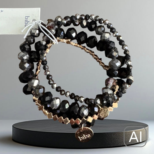 BIBA Crystal-Armband-Set, schwarz-grau/gold