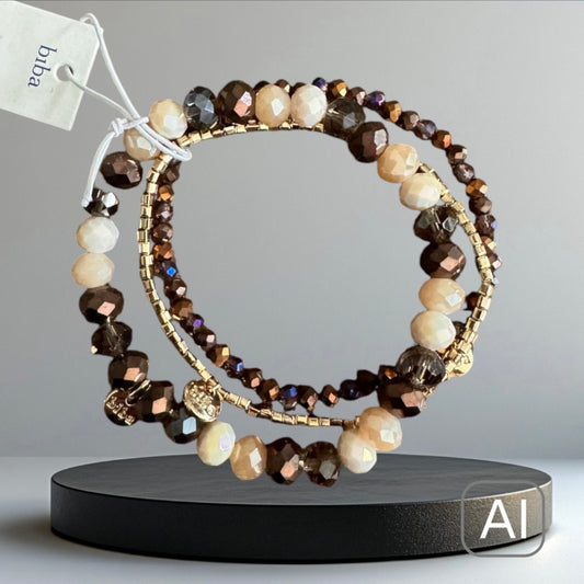 BIBA Crystal-Armband-Set, beige/braun/gold