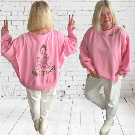 Sweatshirt "TAKE IT EASY", candy rosa