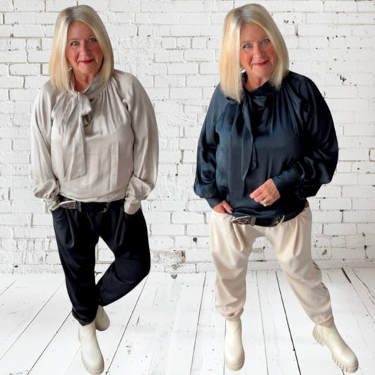 Satin Bluse "RIBBON" in 2 Farben