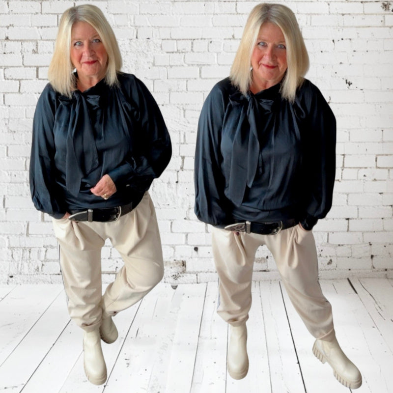 Satin Bluse "RIBBON" in 2 Farben