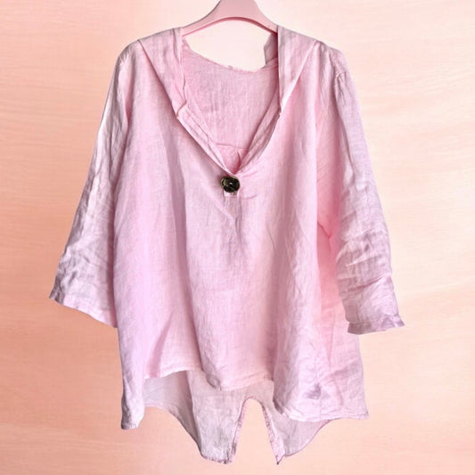 Leinen Bluse "MUNDO" mit Kapuze, rosa