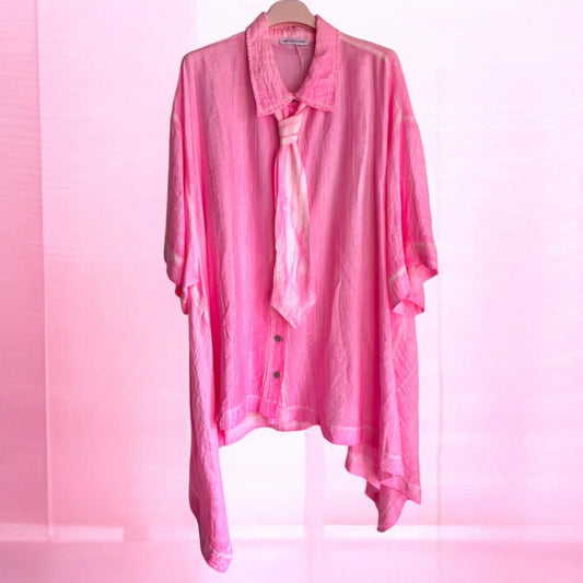 oversized Bluse "BUSINESS" mit Krawatte, neonpink