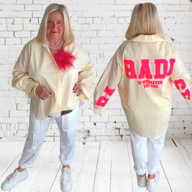 Hemd Bluse "PARADISE", gelb/neonpink