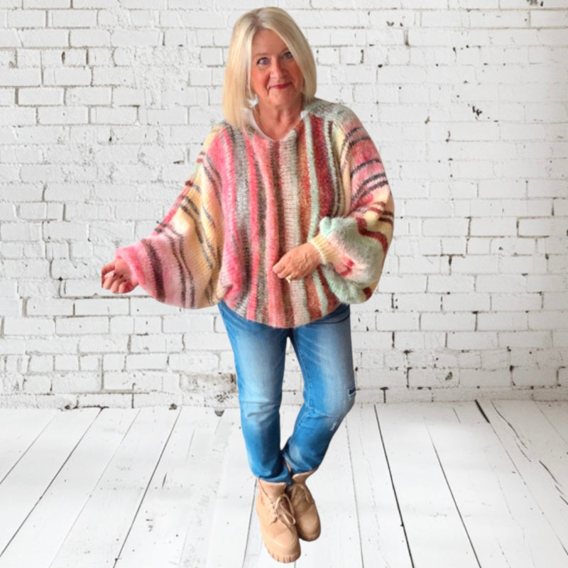 Poncho Pullover "TWISTED", orange-multi