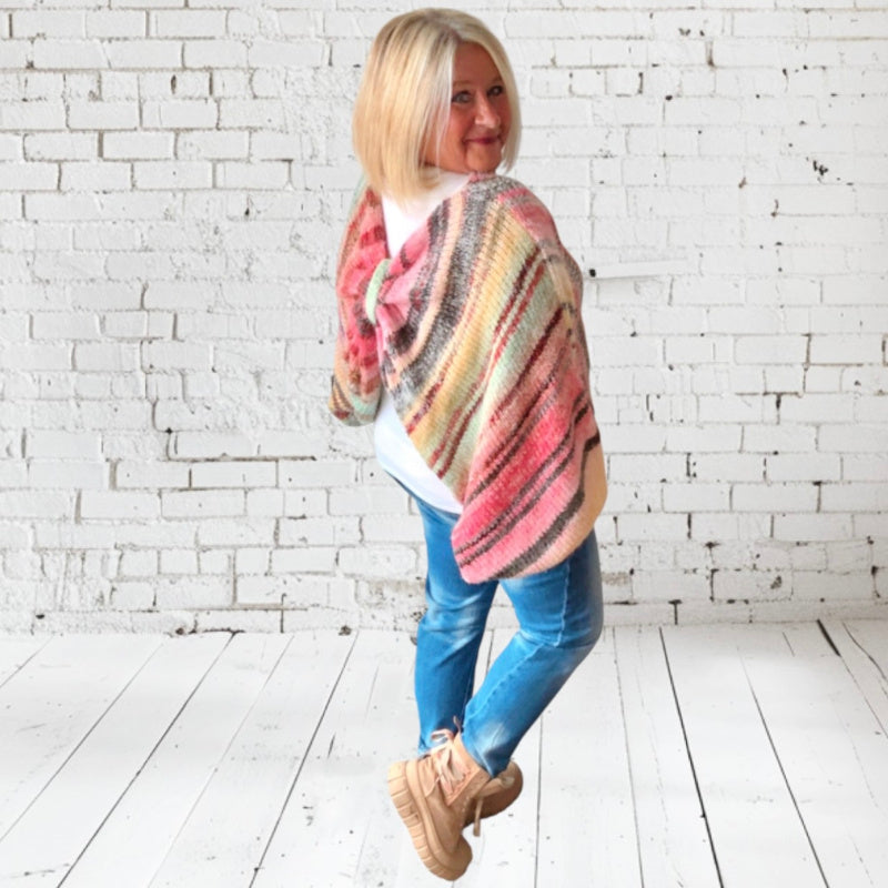 Poncho Pullover "TWISTED", orange-multi