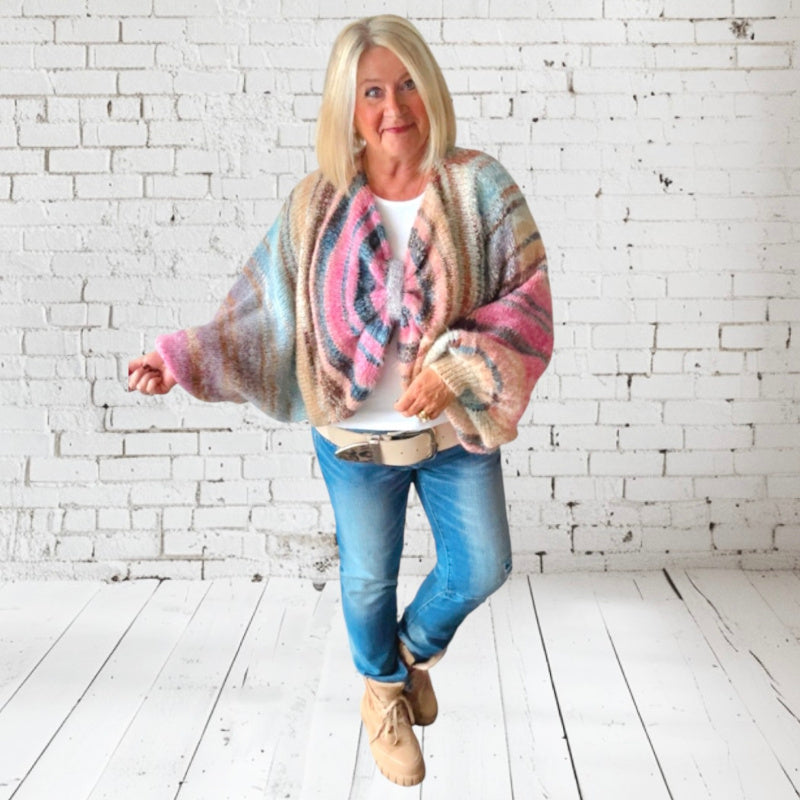 Poncho Pullover "TWISTED", pink-multi