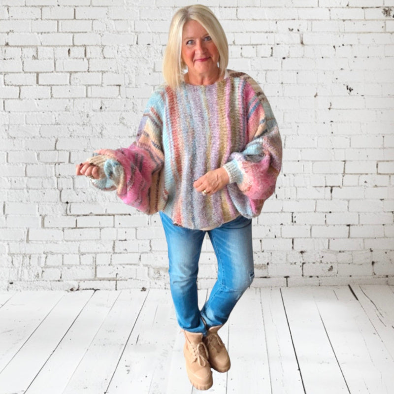 Poncho Pullover "TWISTED", pink-multi