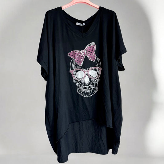 T-Shirt "SKULL" mit Glitzer, schwarz