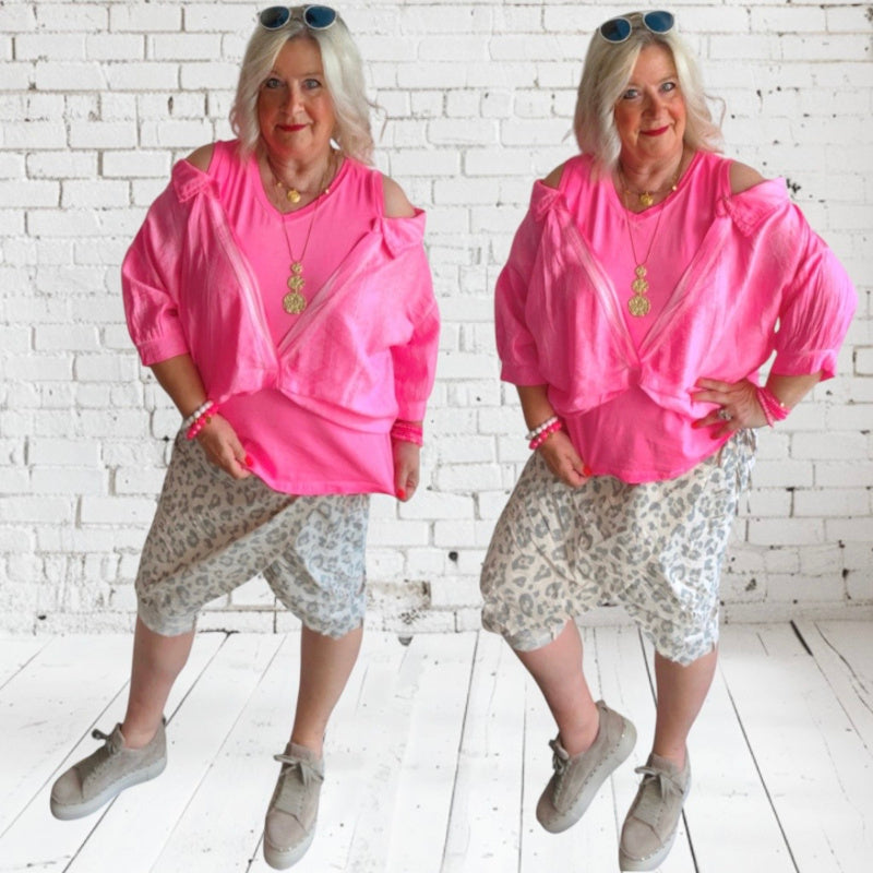 Bluse "MALLY" mit eingearbeitetem Top, neonpink