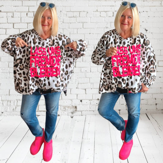 Sweatshirt "FREMDE", weiß-Leo
