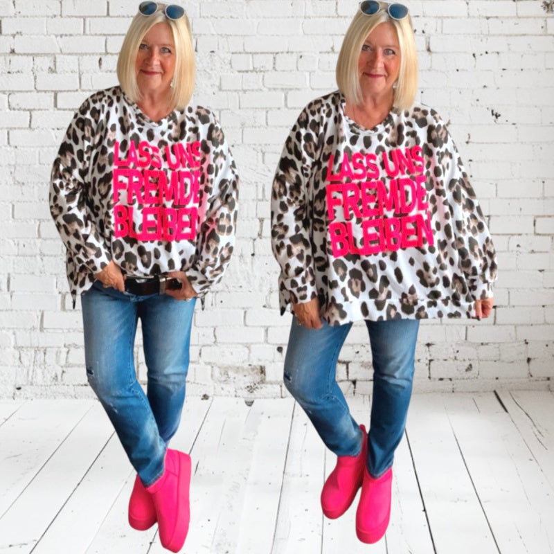 Sweatshirt "FREMDE", weiß-Leo