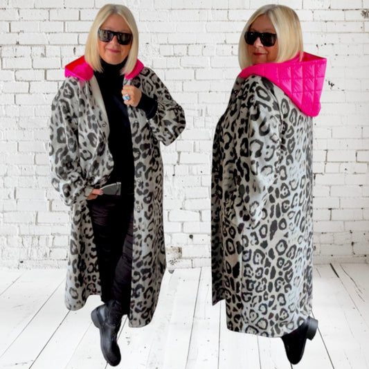 Sweat Mantel "PINK HOOD", Leo-grau