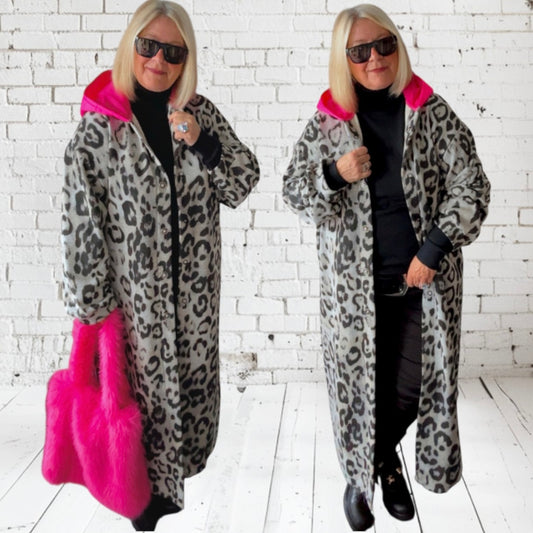 Sweat Mantel "PINK HOOD", Leo-grau