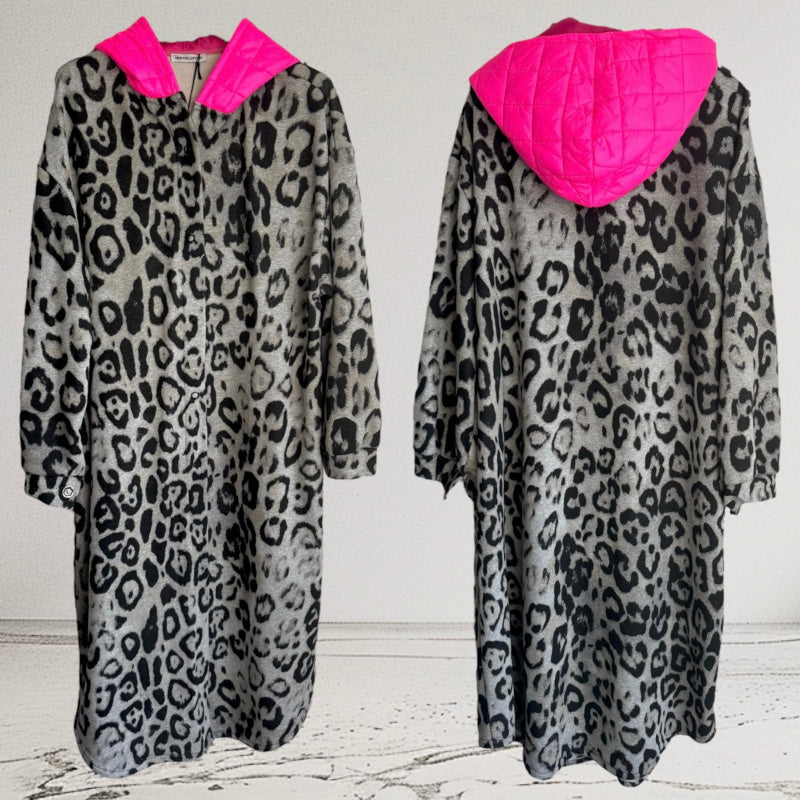 Sweat Mantel "PINK HOOD", Leo-grau
