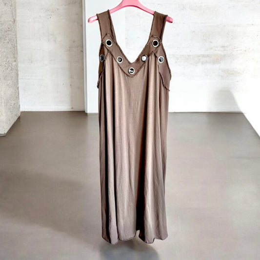 Träger Kleid "ESTIE" mit Ösen, taupe