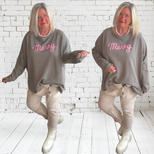 Sweatshirt "MERRY", taupe