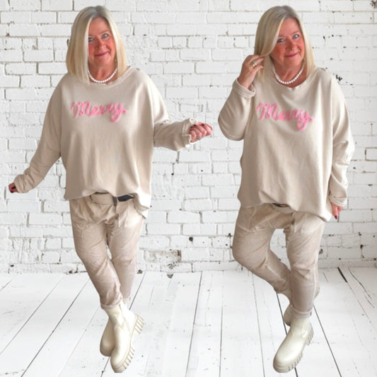 Sweatshirt "MERRY", beige