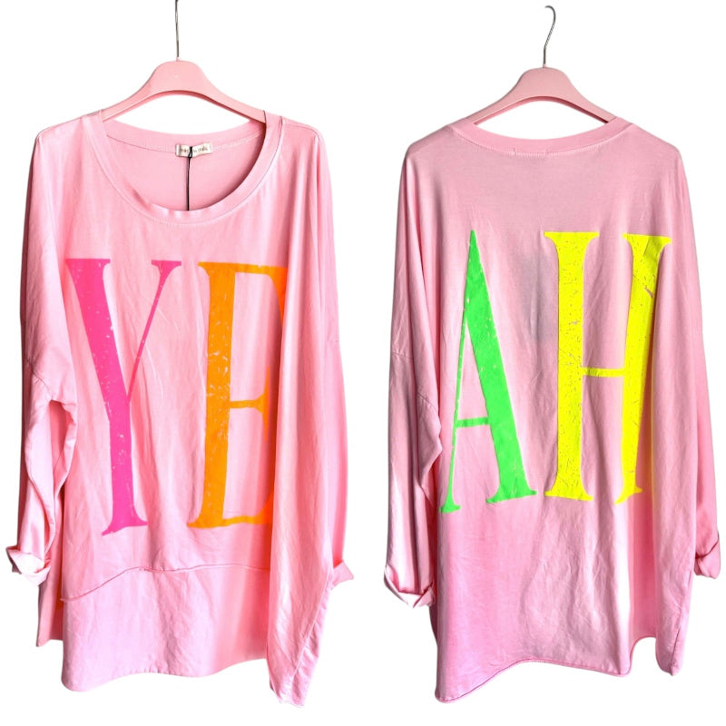 oversized Langarm Shirt "YEAH", rosa