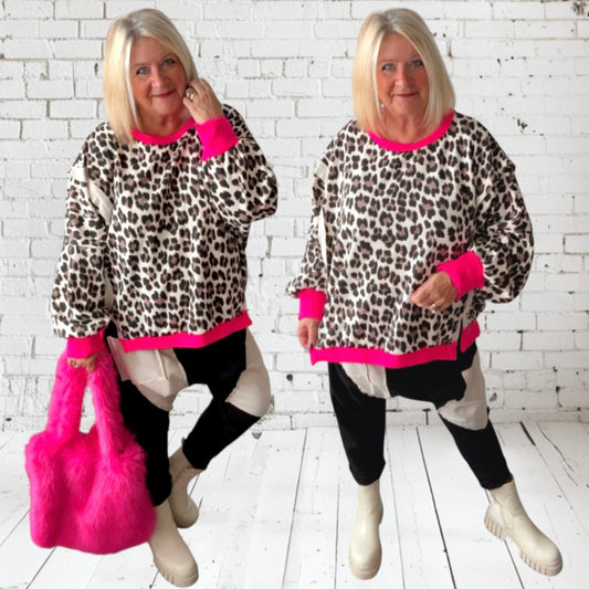 Sweatshirt mit Roundneck "LEO with PINK Accents"