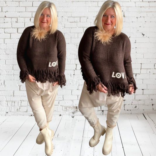 Pullover "FRINGE LOVE", braun
