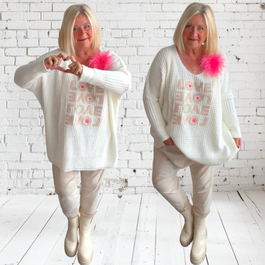 oversized Pullover "LOVE", off-white