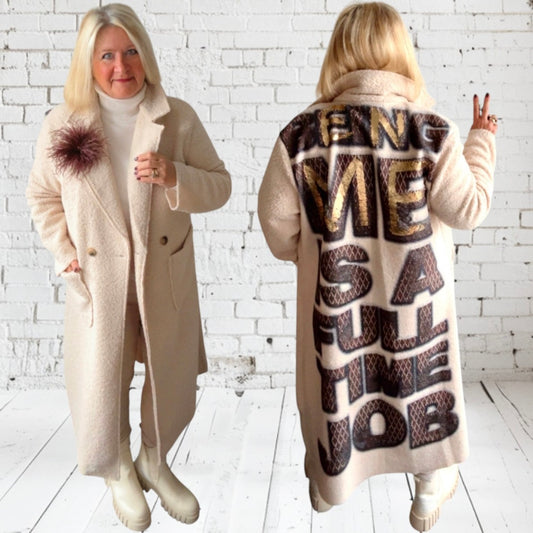Bouclé Mantel "FULLTIME JOB", beige